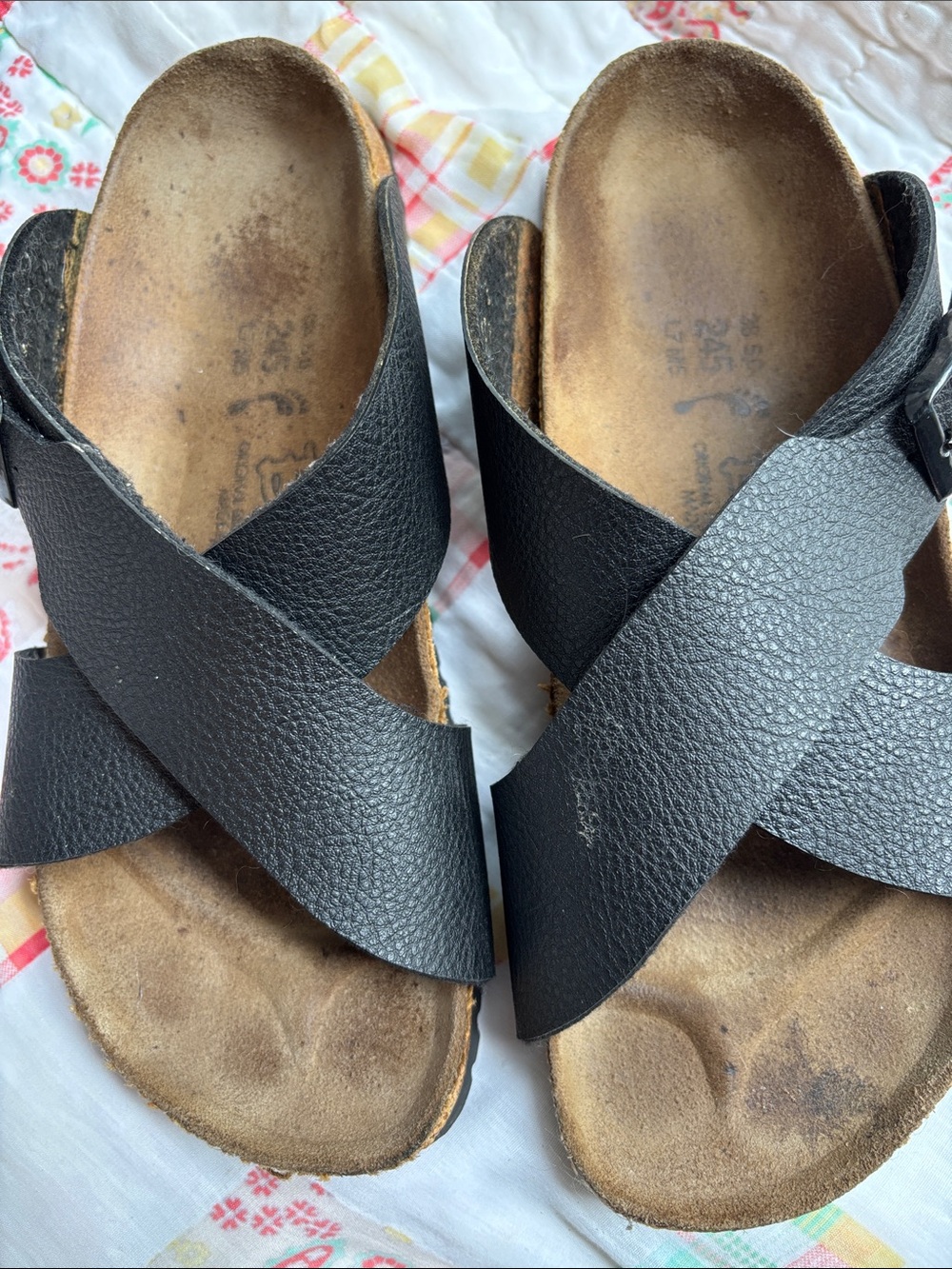 Birkenstock Black Leather Crisscross Slide Sandals